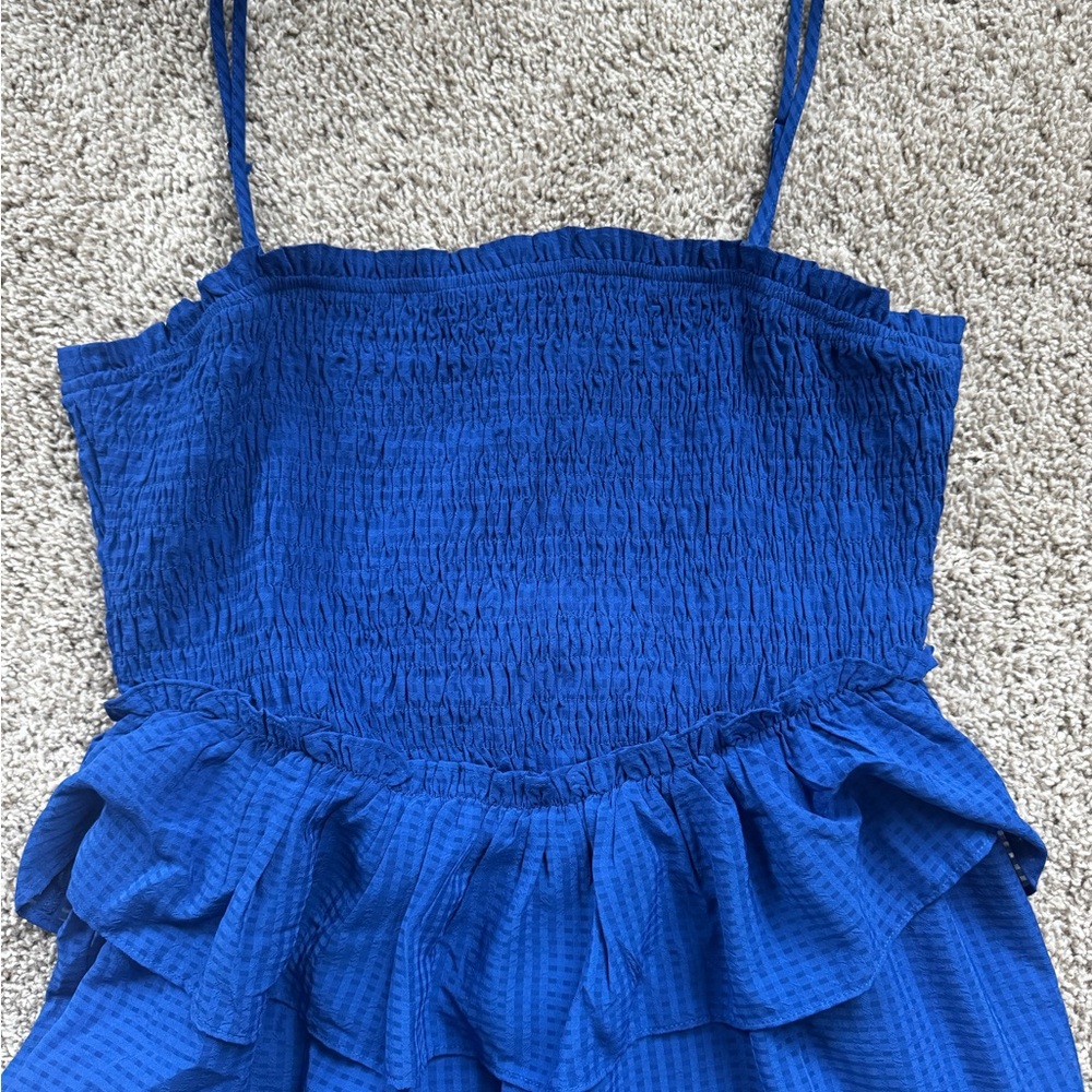 Women’s Blue Smocked Tiered Maxi Dress Spaghetti Strap Spring Size Medium NWT - Picture 4 of 11